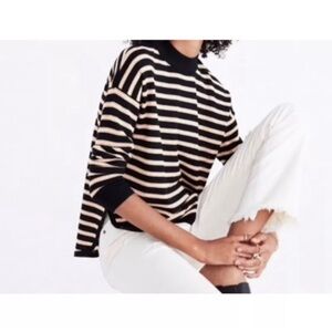 MADEWELL 100% Merino Wool Boxy Mockneck Striped Pullover Sweater